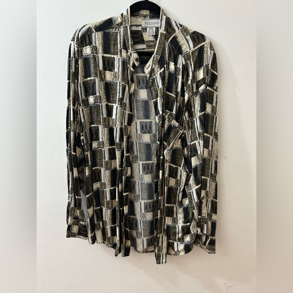 Linen Block Pattern Button Down Shirt. Great For … - image 1